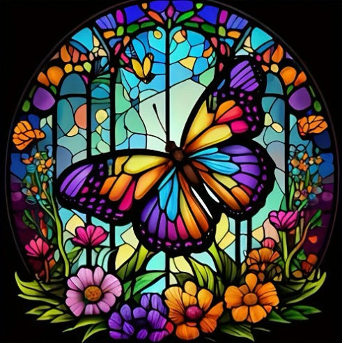 Lienzo “Vitral de Mariposa” –  20x20cm (Diamantes redondos)