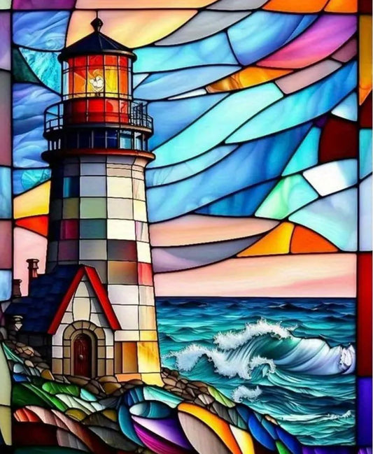Lienzo "Faro y Mar" – 30x40 cm (Diamante redondo)