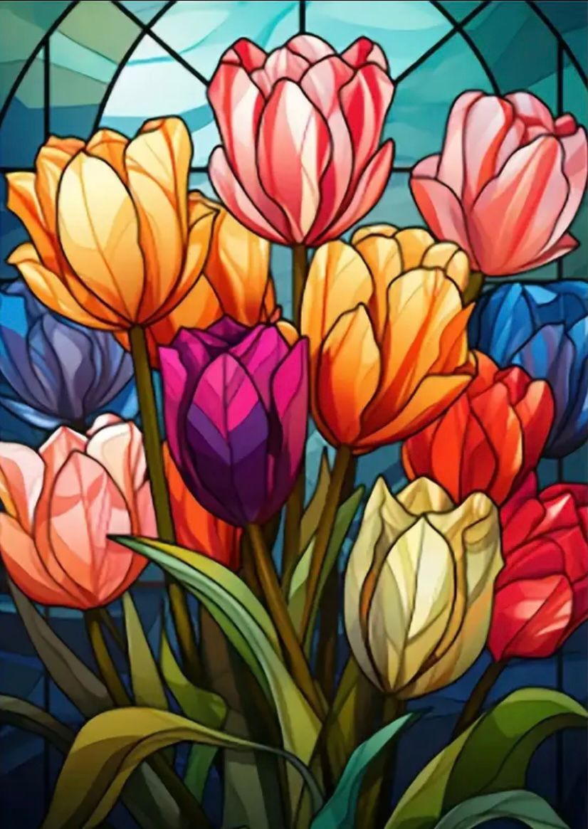 Lienzo "Tulipanes Coloridos" – 30x40 cm (Diamante redondo)